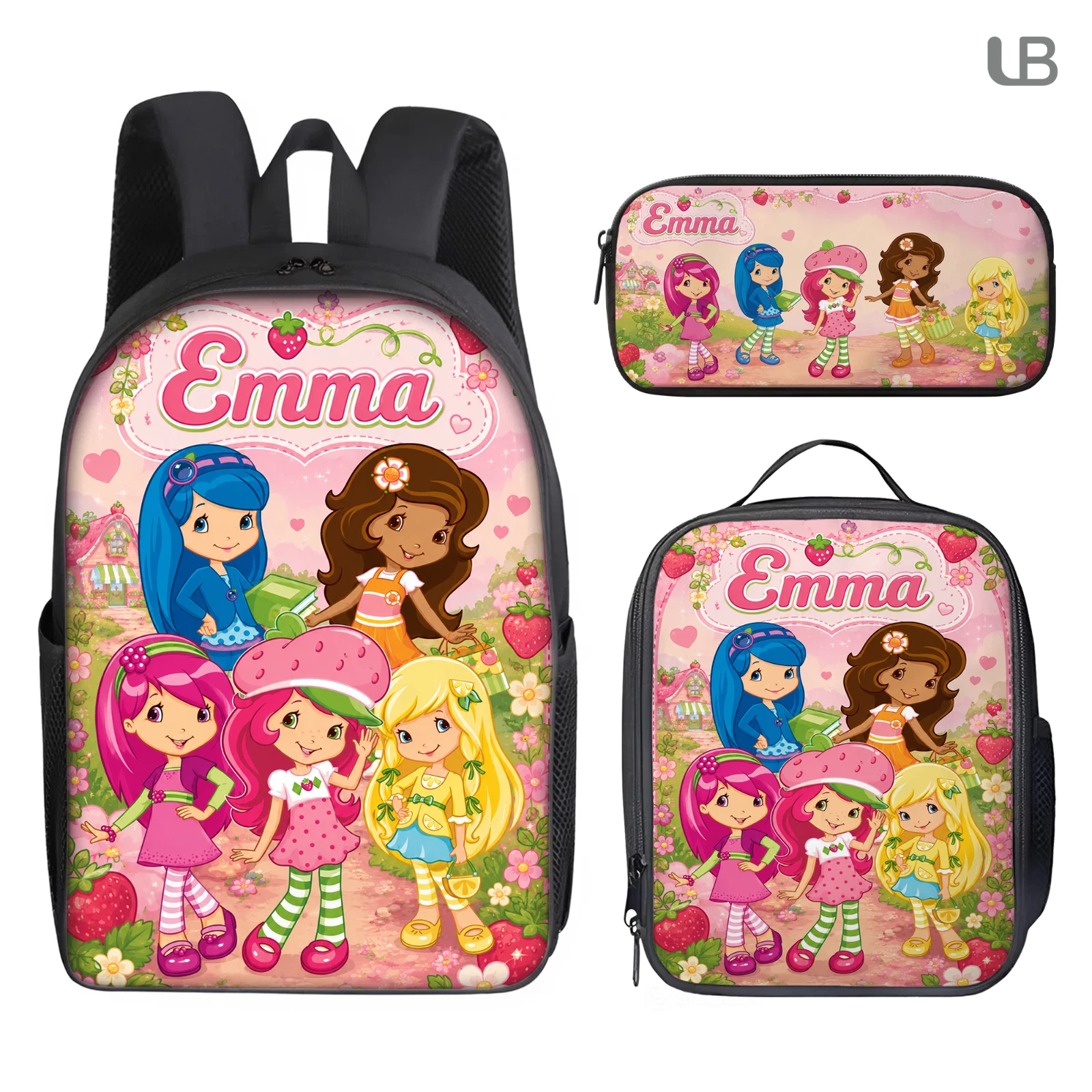 Personalized Strawberry Shortcake School Backpack Lunch Box Pencil Case Set