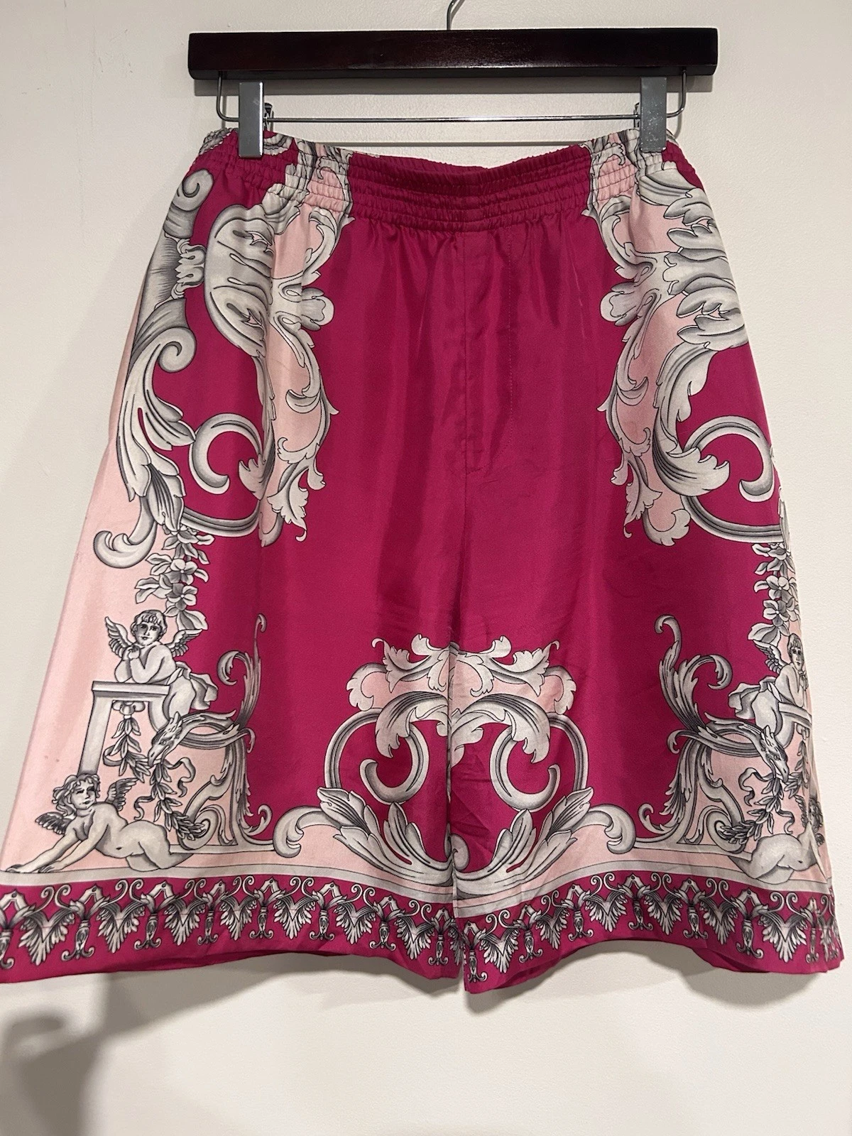 Versace — Versace College Fit Silk Twill Shorts Pink  Size IT 50 L Made In Italy Bieber