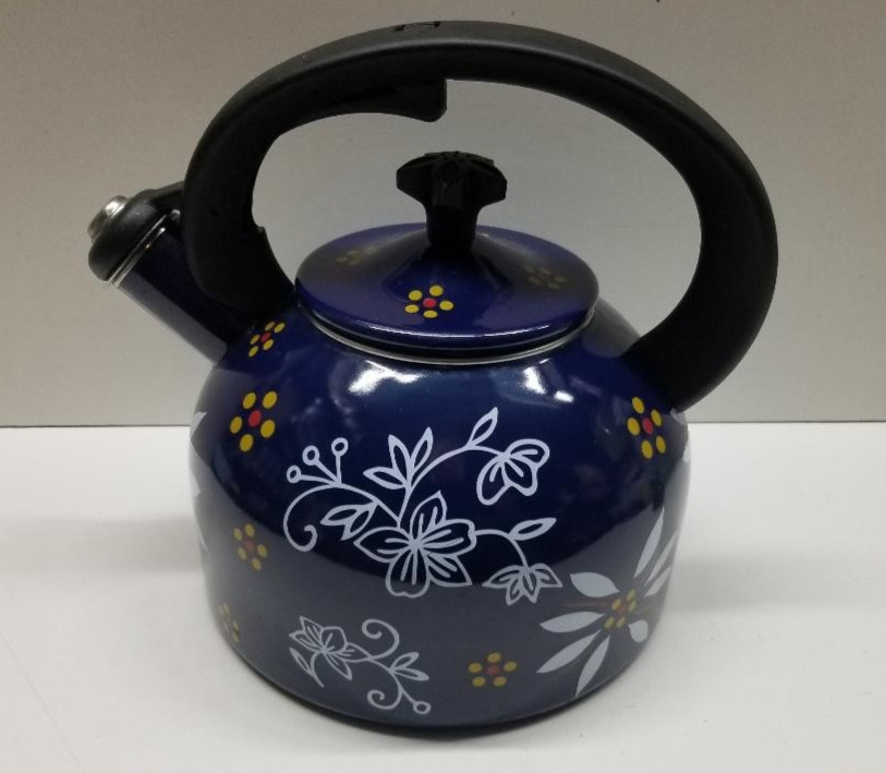 Temp-tations By Tara 2.3 Qt Blue Tea Kettle Teapot Stovetop Safe Excellent