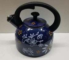Temp-tations By Tara 2.3 Qt Blue Tea Kettle Teapot Stovetop Safe Excellent