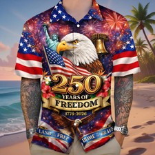 America 250 Years of Freedom 3D Print Hawaiian Shirt - Adults & Youth