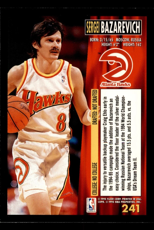 1994 Fleer Sergei Bazarevich #241 Rookie Atlanta Hawks - Image 2 of 2