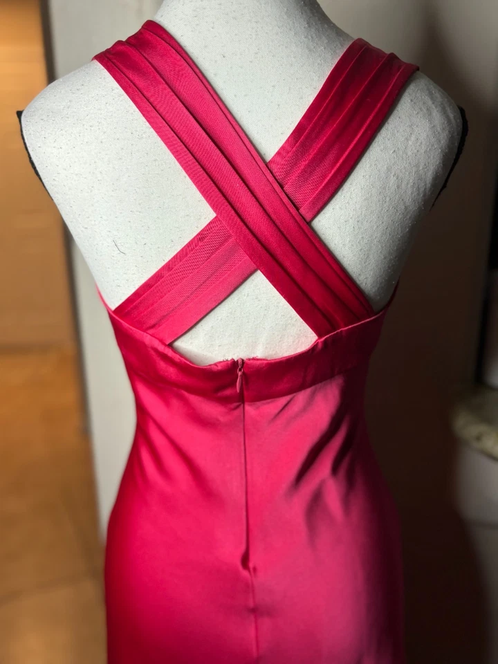 Vestido Calvin Klein Barbie Rosa Satinado Ajuste y Acampanado Vintage Años 90 XS 00-2 Foto 4 de 4