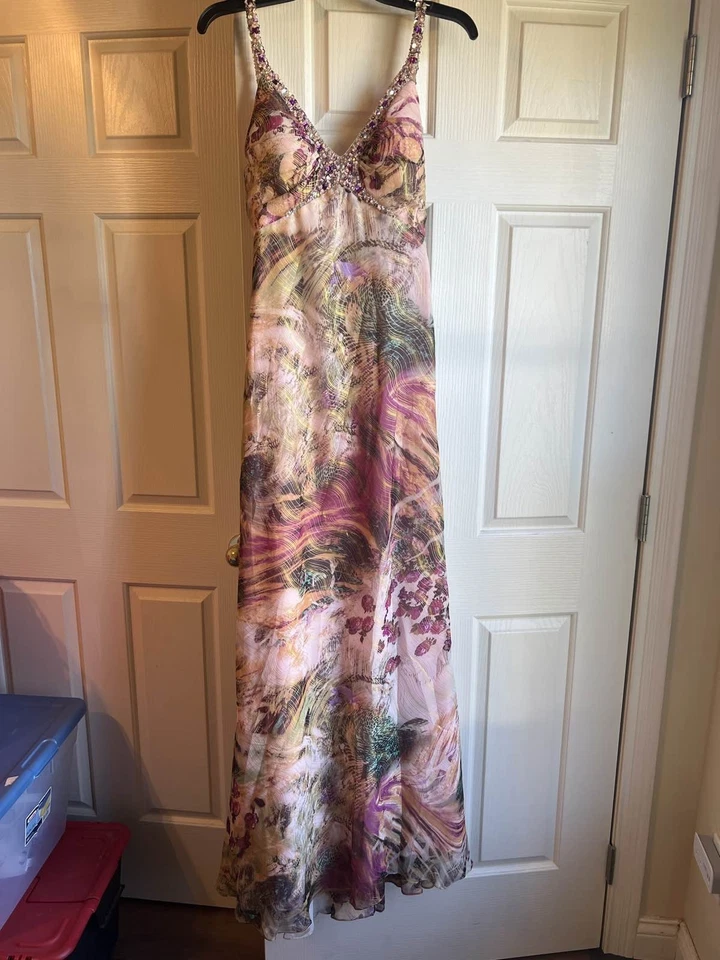 Maxi Vestido Faviana Couture Cuentas Acuarela Baile de graduación Talla 10  Foto 3 de 4