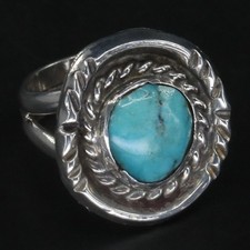 VTG Sterling Silver NAVAJO Braided Turquoise Statement Ring Size 6.5 - 8g