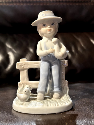 Vintage Harvest boy figurine with ducks 5.25'' porcelain Korea