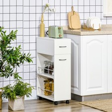 Rolling Kitchen Cart, Utility Storage Cart, Serving Trolley with Drawer, White