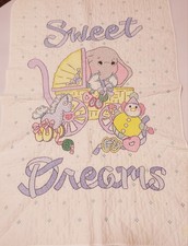 VTG Baby Blanket Quilt Cross Stitch Elephant Carriage Signed 1993