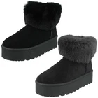 Ladies Spot On Chunky Platform Comfy Ankle Boots with Faux Fur Collar F4R463