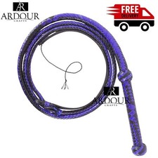 Handmade Cowhide Leather Bullwhip 08 Feet 12 Plait Purple  Black Design