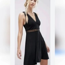 Free People King of My Heart Black A-Line Mini Dress Coquette Boho