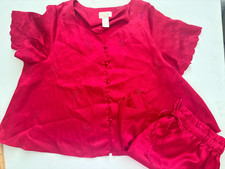 Vintage Gold Label Red Satin Pajamas Set Shirt Shorts 90s L
