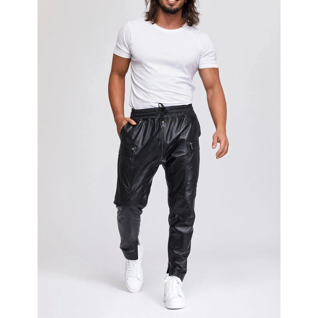 Men's Black Trousers Leather Handmade Joggers Genuine Leather Track Pants
Opens in a new window or t