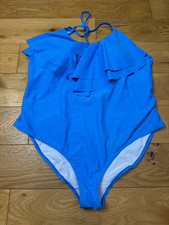 Matalan Swimming Costume Size 16 Blue Padded Frill Detail Low Back Swimsuit