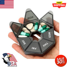 Pill Organizer, Pill Box, Small Pill Case, Medicine Weekly Pill Organizer, Black