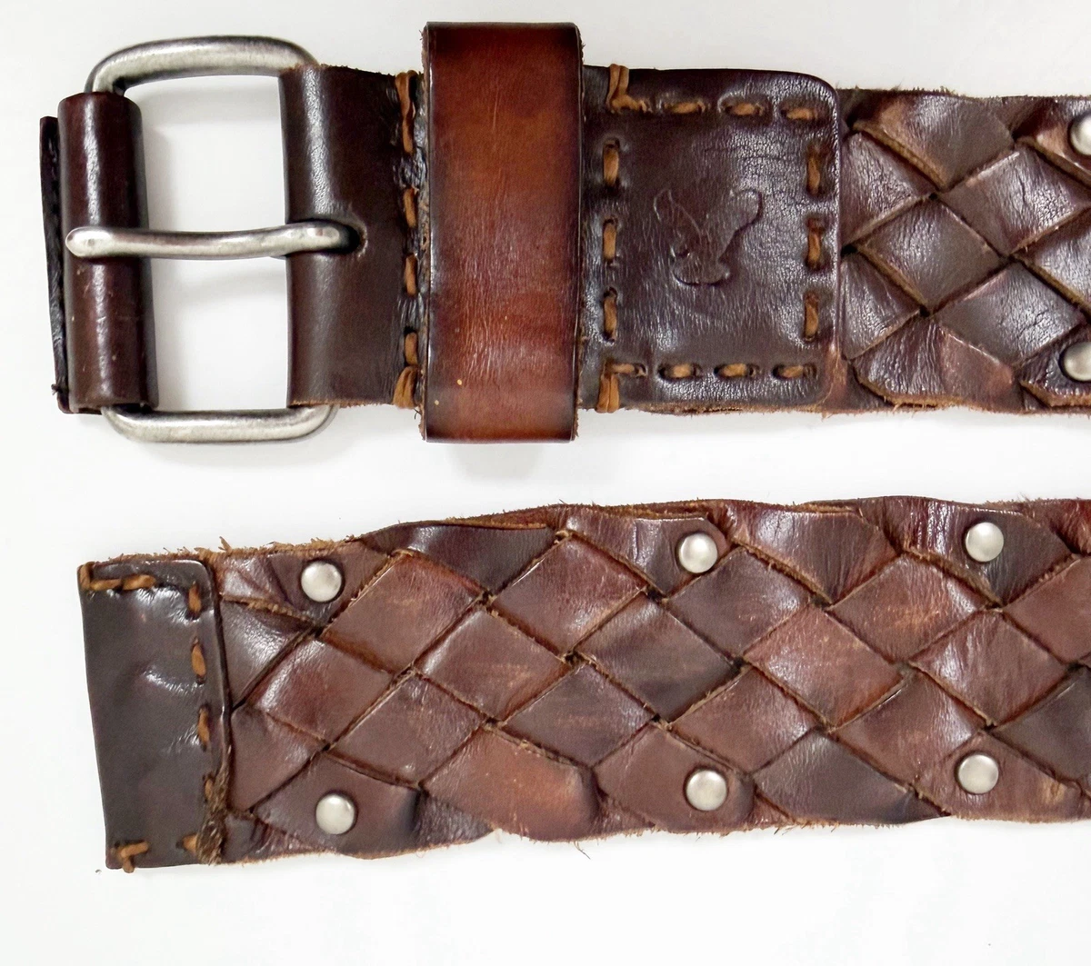 NWT American Eagle Wide Leather Belt Woven Studded Braided Boho Cognac Brown S/M American Eagle Outfitters Women main image 2