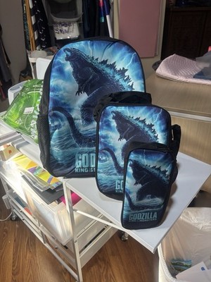 Godzilla 3 Piece Backpack Set 16'' Lunch Bag Pencil Case Kids School Bag New