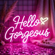 Hello Gorgeous Neon Signs for Wall Decor, Hello Beautiful Pink LED Neon Light...