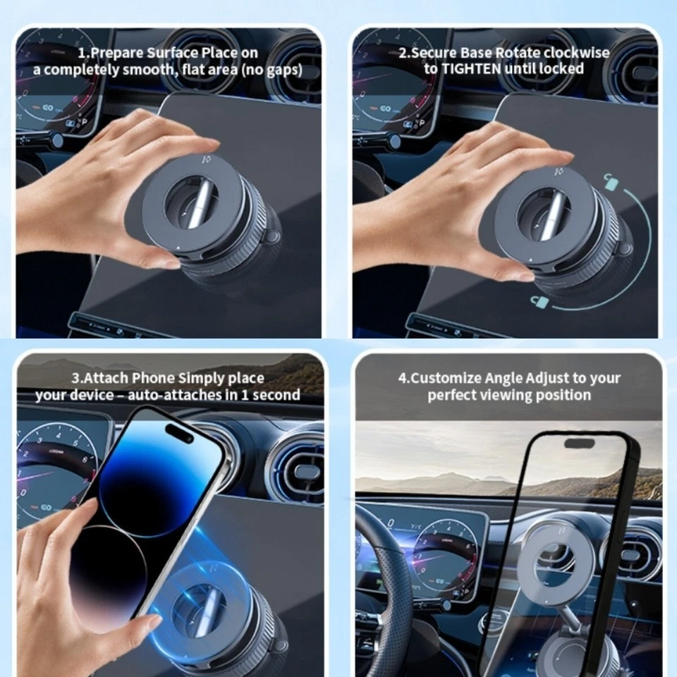 Supporto magnetico per telefono da auto pieghevole girevole a 360° per aspirates - Immagine 3 di 4