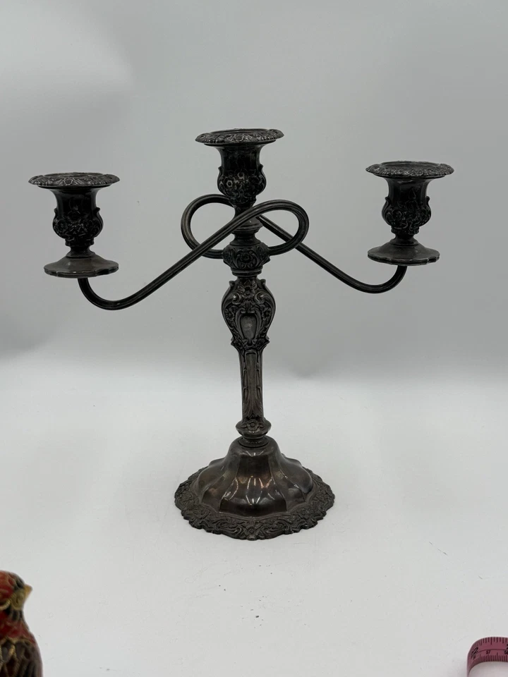 "Hermoso candelabro barroco antiguo enchapado en plata 11x5x11,5""" Foto 3 de 4