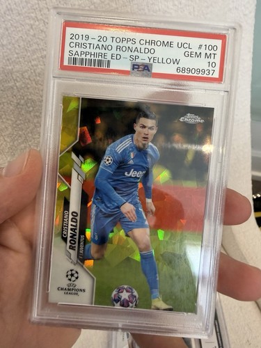 2019-20 Topps Chrome UCL Sapphire Edition Yellow SP Cristiano Ronaldo /99 PSA 10