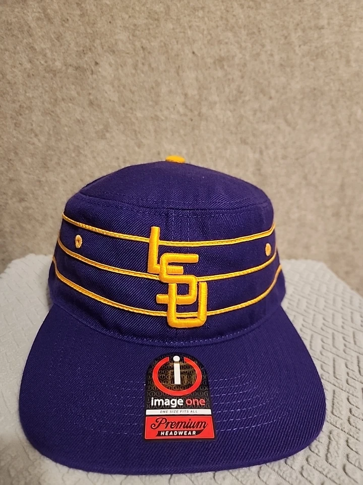 LSU Tigers Hat Purple Pillbox Retro Striped Snapback Cap OSFM Image One new tags - Image 3 of 4