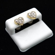 10K Two‑Tone Gold 0.34CT Baguette‑Center Heart Halo Diamond Stud Earrings