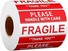 2" x 3" Fragile Stickers for Shipping and Moving Please Handle x 2", Red 
