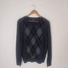 Apt 9 Argyle Merino Wool Blend V-Neck Sweater Men's M Gray Preppy Academic