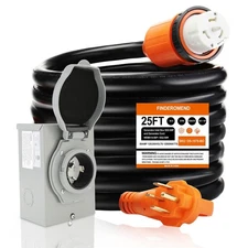 Finderomend 25 ft 50 Amp Generator Cord and Power Inlet Box Combo Kit,125/250...
