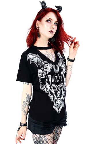 Restyle Witchcraft Choker Bats Insects Moon Gothic Punk Emo Rocker Top T Shirt - Picture 5 of 8