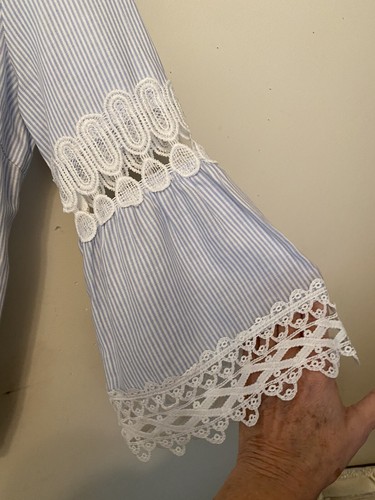 NUEVAS DIRECCIONES CAMPESINO BOHO INSERTO SUPERIOR DE ENCAJE A RAYAS MANGAS CAMPANA TALLA M - Imagen 11 de 12