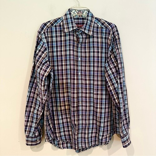 Robert Graham kariertes geknöpftes Herrenhemd aus 100 % Baumwolle Large marineblau weiß Freizeit - Bild 4 von 10