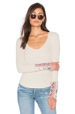 トップス theredthread S stamp bare tops white NWT FREE PEOPLE SzS ART SCHOOL CUFF LONG SLEEVE THERMAL TOP