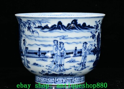 Tasse offres en verre à eau personne en porcelaine bleu blanc marque Ming Xuande 5,9 pouces