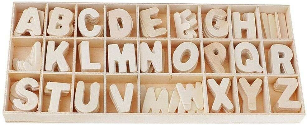 Caja de letras para decoupage en madera clara 130pcs decoración shabby chic