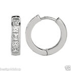 Clear Cz Zirconia Princes Cut Huggie Hoop Earrings Real 925 Sterling Silver
