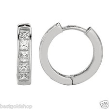 Clear CZ Zirconia Princes Cut Huggie Hoop Earrings Real 925 Sterling Silver