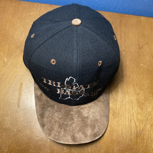 VINTAGE 1999 Tri State Bass Fishing Tournament Strapback Hat - 90s Leather Brim - Picture 3 of 12