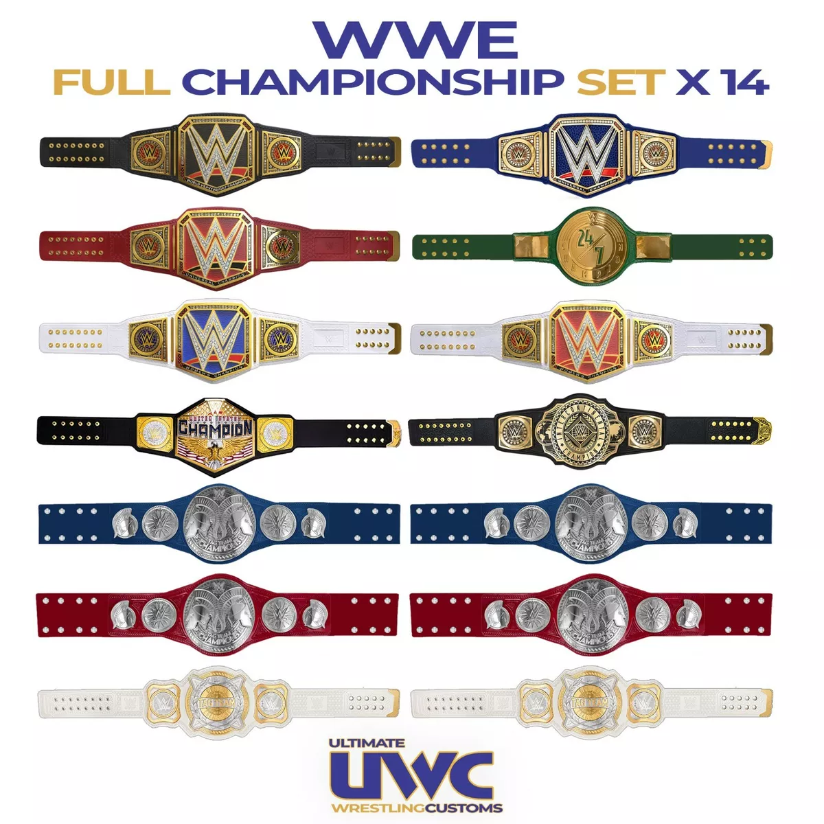 WWE Belts Full Custom Set x 14 for Mattel Elite Figures