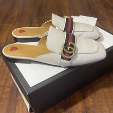 Auth GUCCI WMNS Black Princetown Marmont GG Mule Leather Loafers Size 8 US 38 EU