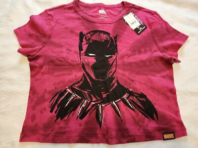 New Womens Mad Engine Marvel Red Tie Dyed Black Panther Cropped Top T-Shirt
