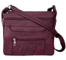 Wine Leather Concealed Carry Gun Purse Concealment Bag with Locking Zipper CCW