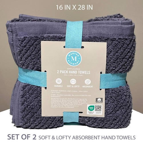 SET OF 2 New Martha Stewart Soft & Lofty Absorbent Durable Hand Towels Blue - Picture 2 of 7
