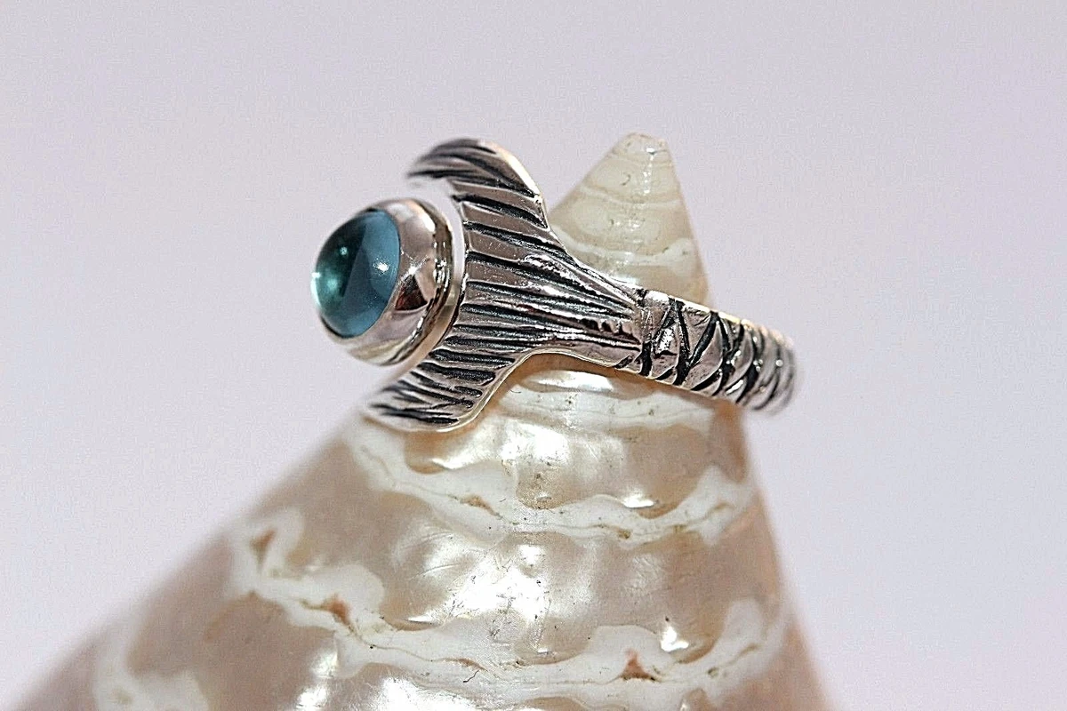 Hand Made H2O Just Add Water Mako Mermaid Tail Ring Natural Sky Topaz 7mm  925 SS