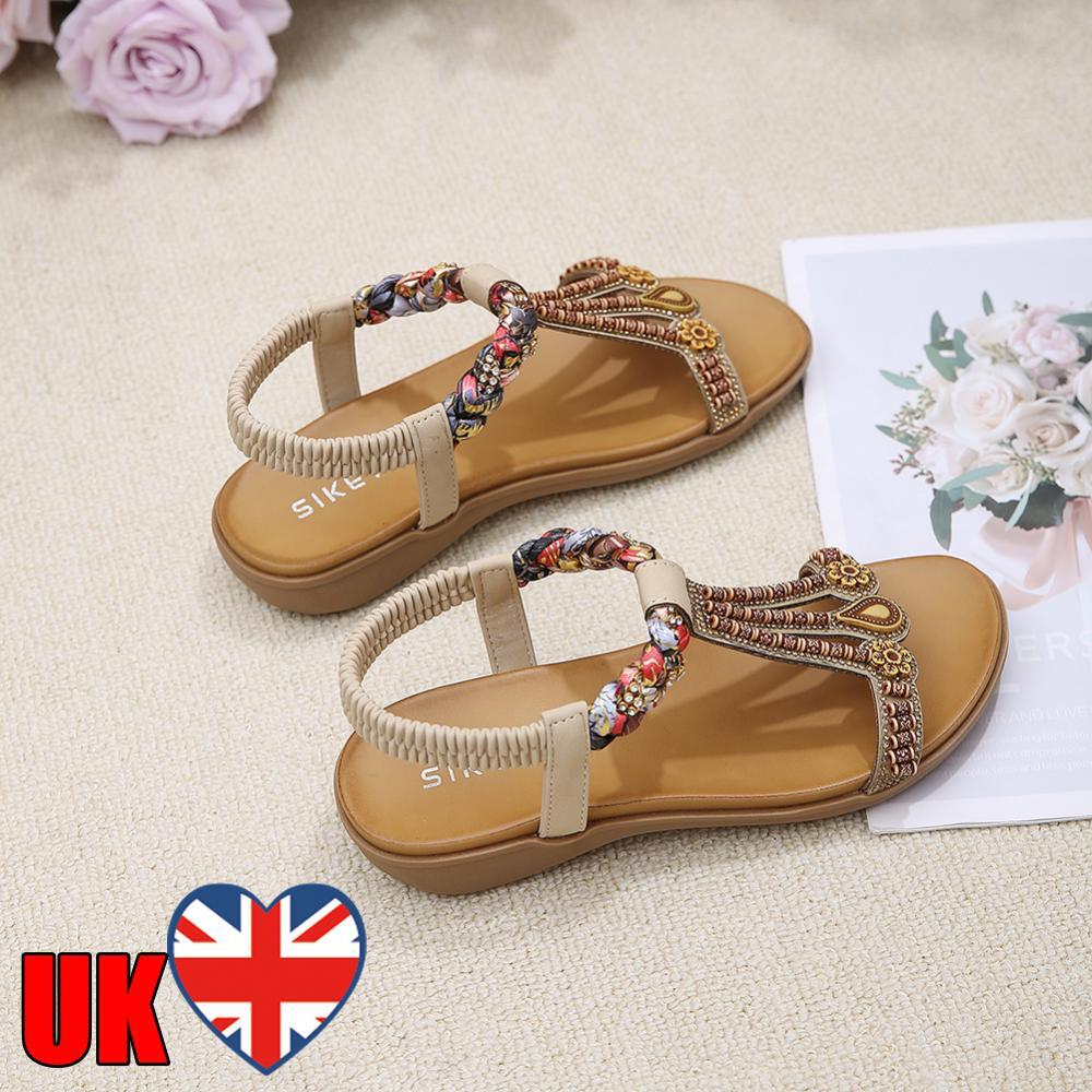 APL Sandali donna bohemien con perline comodi sandali donna punta aperta (beige 41)