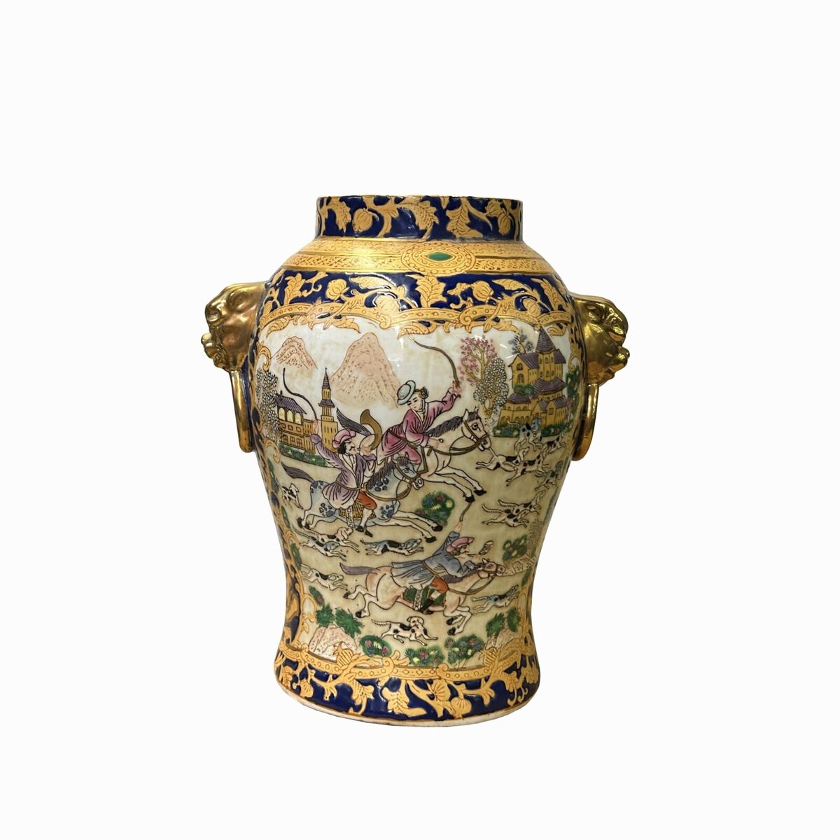 Chinese Oriental Porcelain People Scenery Foo Dog Round Fat Vase ws3492S Chinese Oriental Porcelain People Scenery Foo Dog Round Fat Vase ws3492S