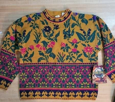 Vintage 1980’s 90's Gitano Mockneck Sweater Womens Size Large Floral Design