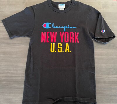 Champion New York, USA T-Shirt Adult Small Black Red Yellow Men’s