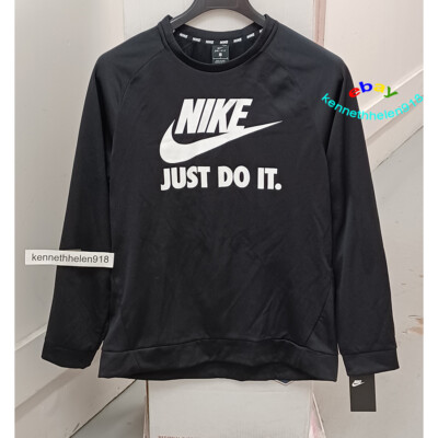 NIKE DRI FIT JUST DO IT LOGO PRINT LONG SLEEVE PULLOVER TOP BLACK MENS SIZE L
